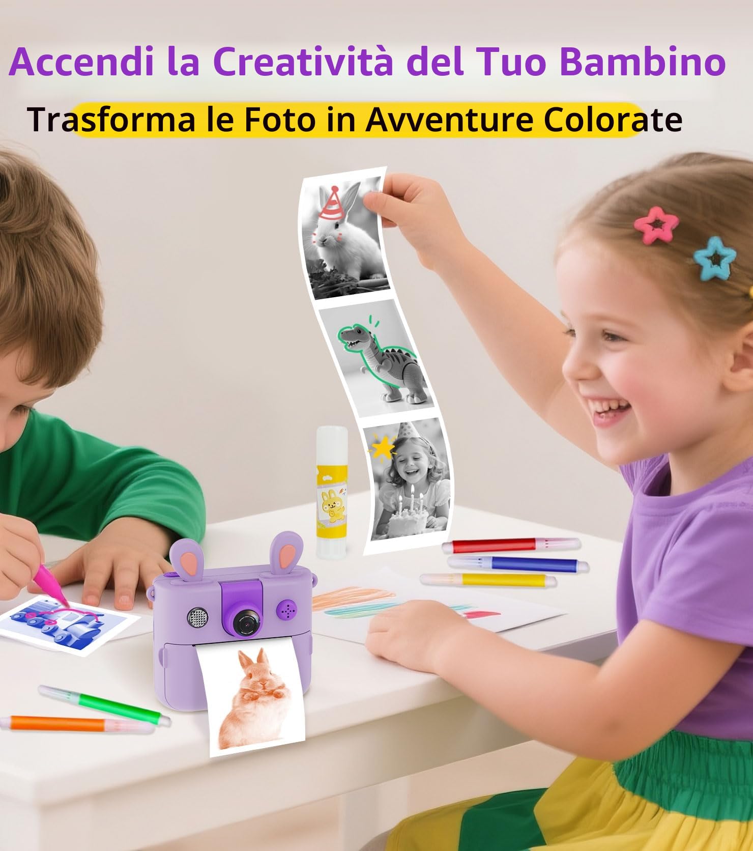 ORGSTA Macchina Fotografica Bambini Istantanea Fotocamera Digitale Stampa Foto dal Cellulare Stampante Fotografica Regali per Bambina Bambino 3-12 Anni