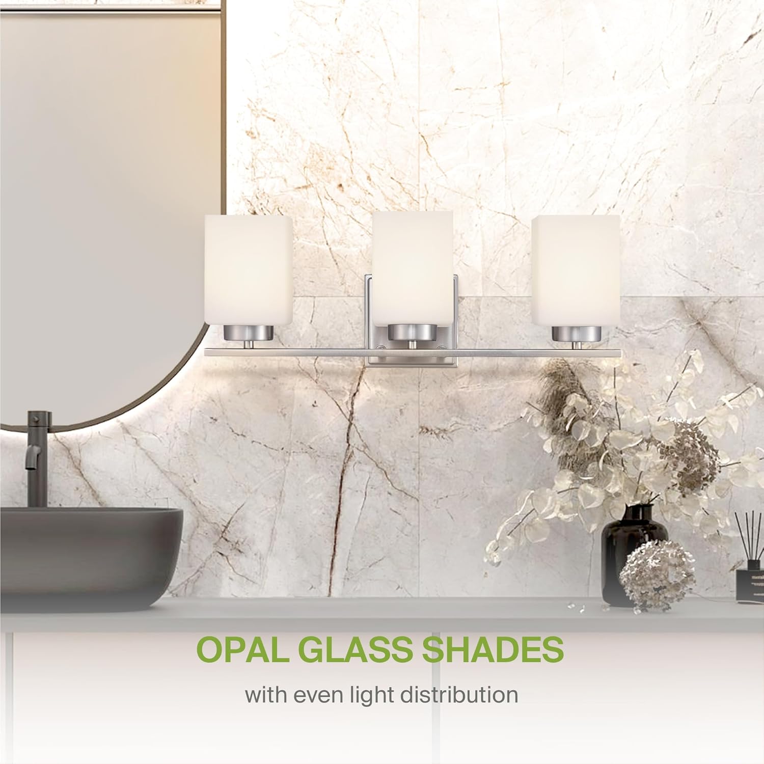 Nickel 3-Light Dimmable Wall Mount Vanity Fixture