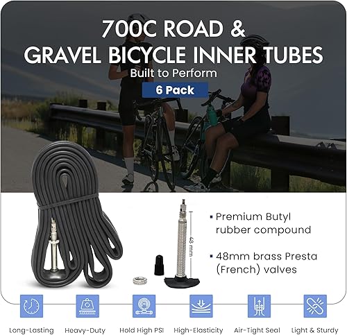 Miniatura 2 de VeloTubes 700C X (1825, 2834, 3543) Tubos interiores de bicicleta de carretera y grava 1.890 in Presta Valve Tubos de bicicleta, paquete de 6