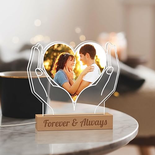 Miniatura 7 de XJone Luz nocturna con foto personalizada, lámpara LED personalizada con nombre de corazón, lámpara acrílica personalizada con imagen de regalo para