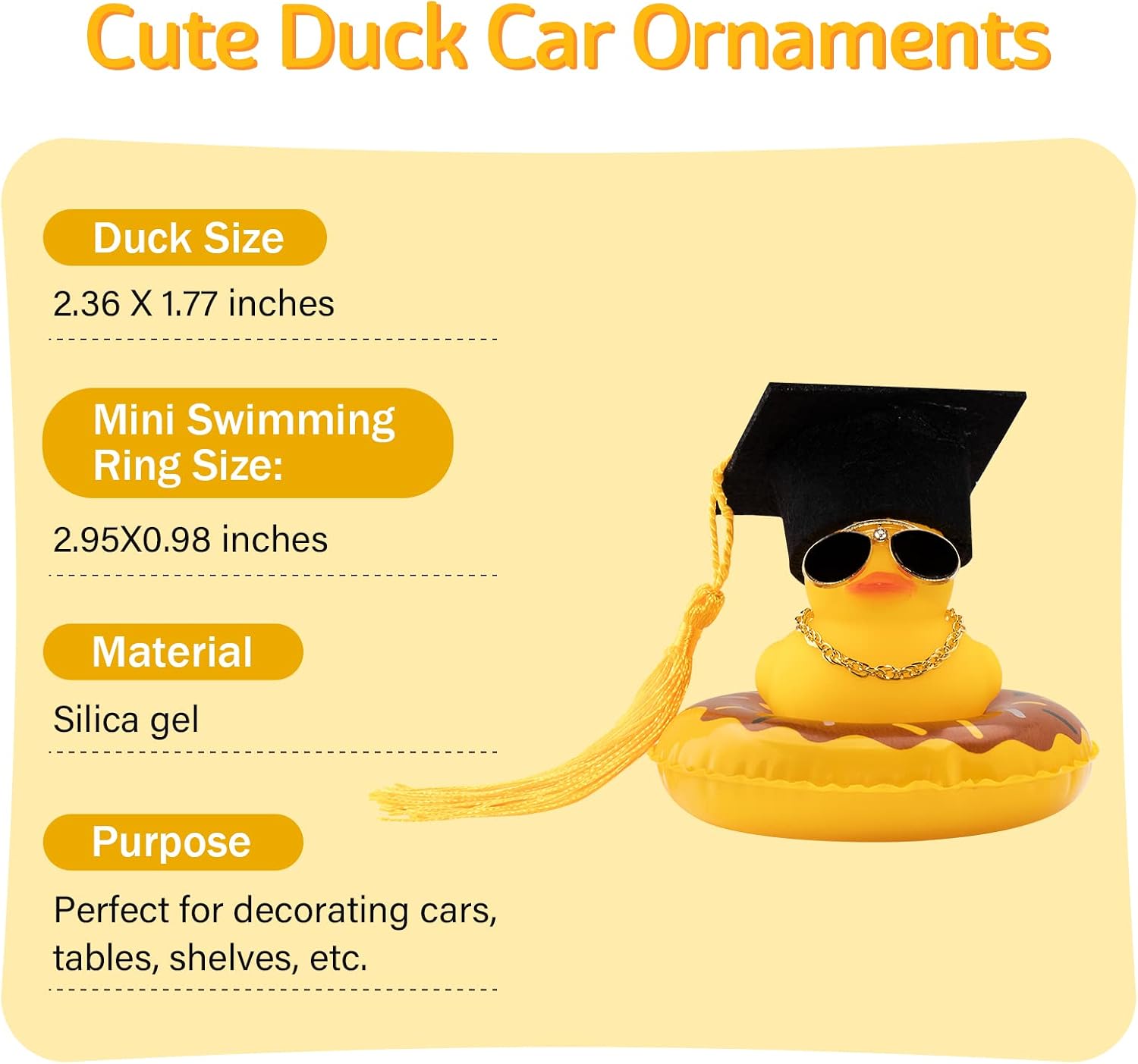wonuu Swim Ring Rubber Ducks with Mini Diamond Glasses Hat Necklace for Cars Dashboard Decorations Car Accessories Duck Car Ornament