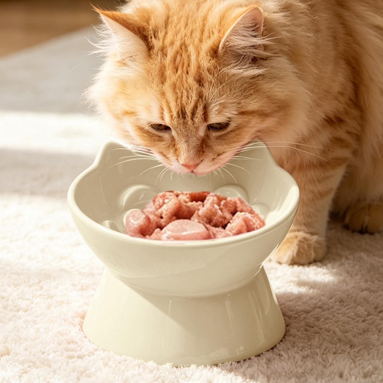 Gamelle Surélevée Pour Chat Distributeur De Nourriture Lente En Céramique | Bol Haut pour Nourriture des Chats Parfait Pour La Maison, La Cuisine, La Salle À Manger, Le Salon Et Le Patio.
