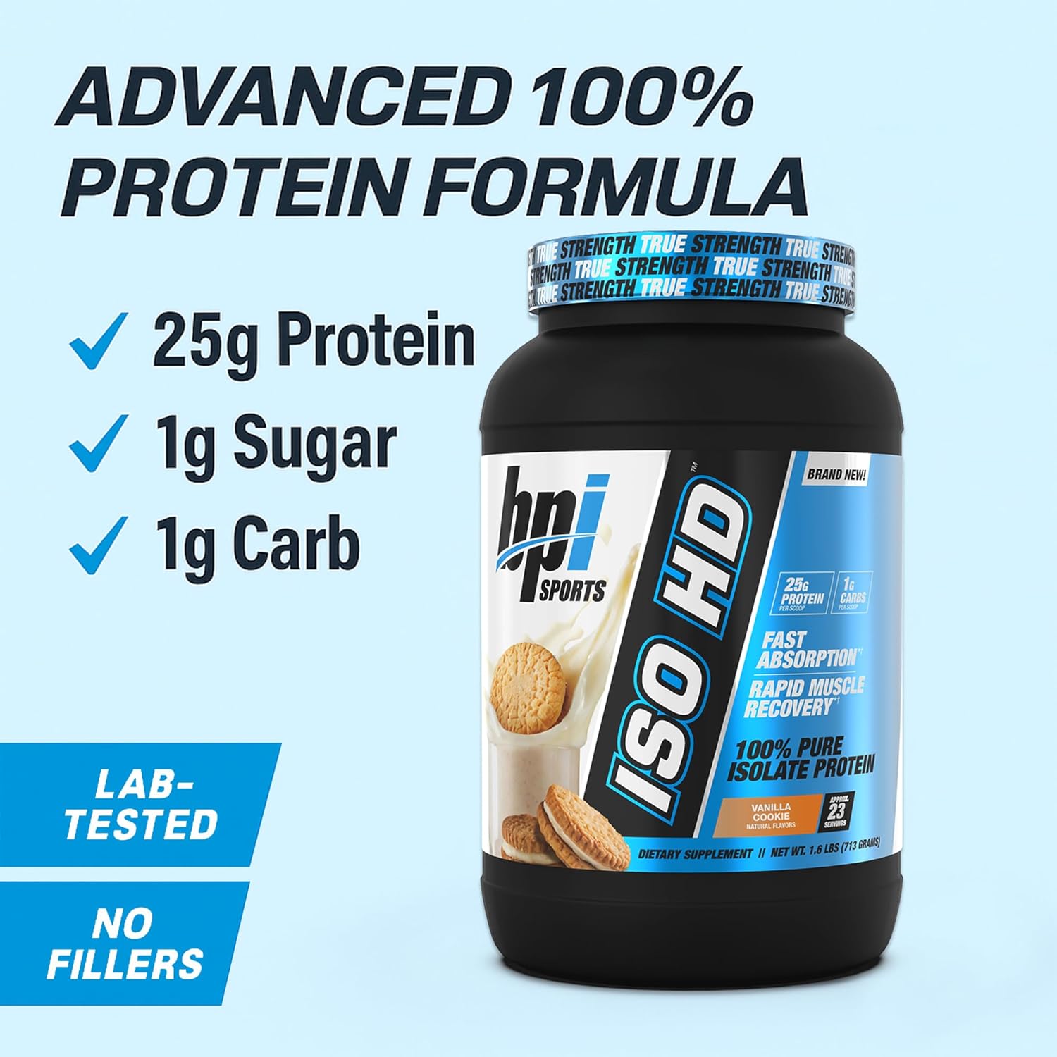 BPI Sports ISO HD Isolate Protein Powder – 100% Whey Isolate, Protein Powder for Muscle Gain - Vanilla Cookie - 1.6 Lb - 23 Servings - Image 3