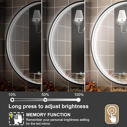Miniatura 5 de Twalsu Espejo de baño LED redondo de 24 pulgadas con luces, espejo de tocador de baño iluminado para pared con marco de metal de aleación de
