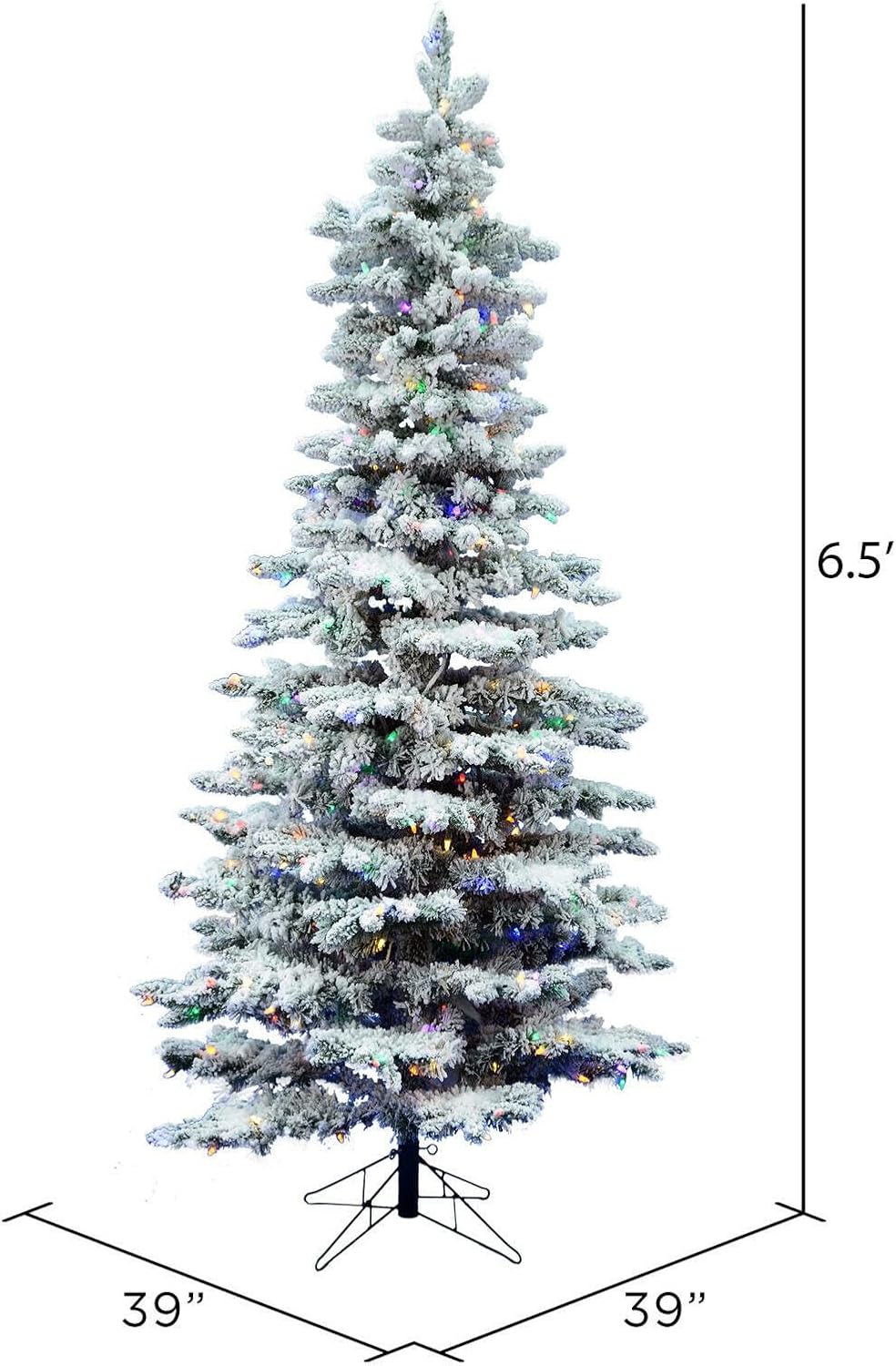 Vickerman Flocked Slim Utica Tree with 300 LED Light, 6.5-Feet by 39-Inch, Multicolored (A895067LED)