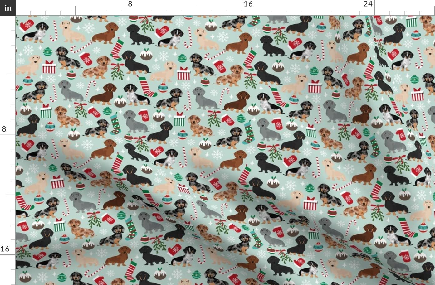 Spoonflower Fabric - Christmas Dachshunds Dogs Xmas Holiday Pet Portrait Printed on Organic Cotton Sateen Fabric by The Yard - Sewing Quilting Apparel Home Decor