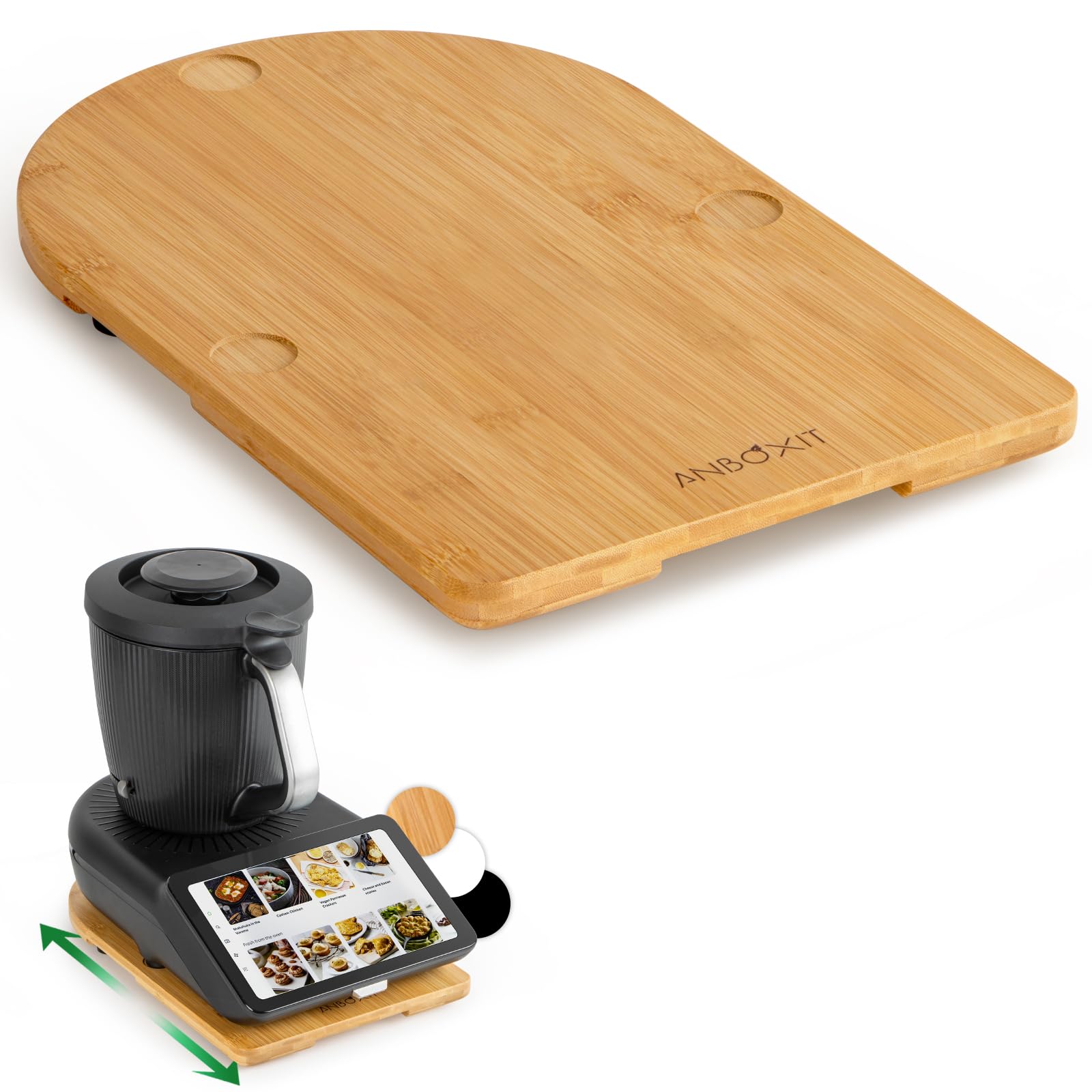 ANBOXIT Gleitbrett TM7 für Thermomix, Brett für Thermomix mit Rollen, Leicht Gleitendes Bambus Rollbrett/Slider - Bambus