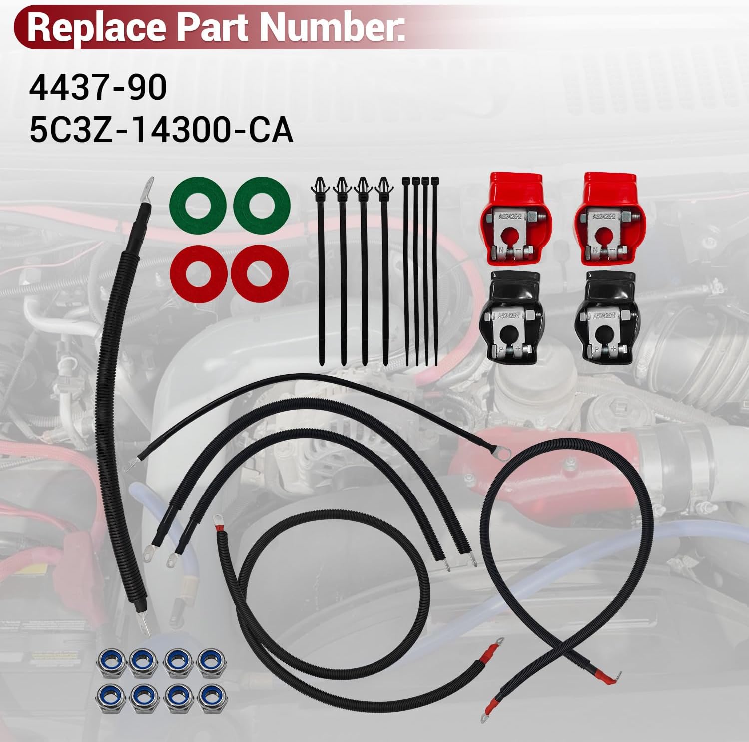 4437-90 Battery Cable Kit for Ford Super Duty F250 F350 F450 Excursion 2003-2007 6.0L Power Stroke Diesel Engine 2/0 Wire with 90 Degree Bend Atstarter