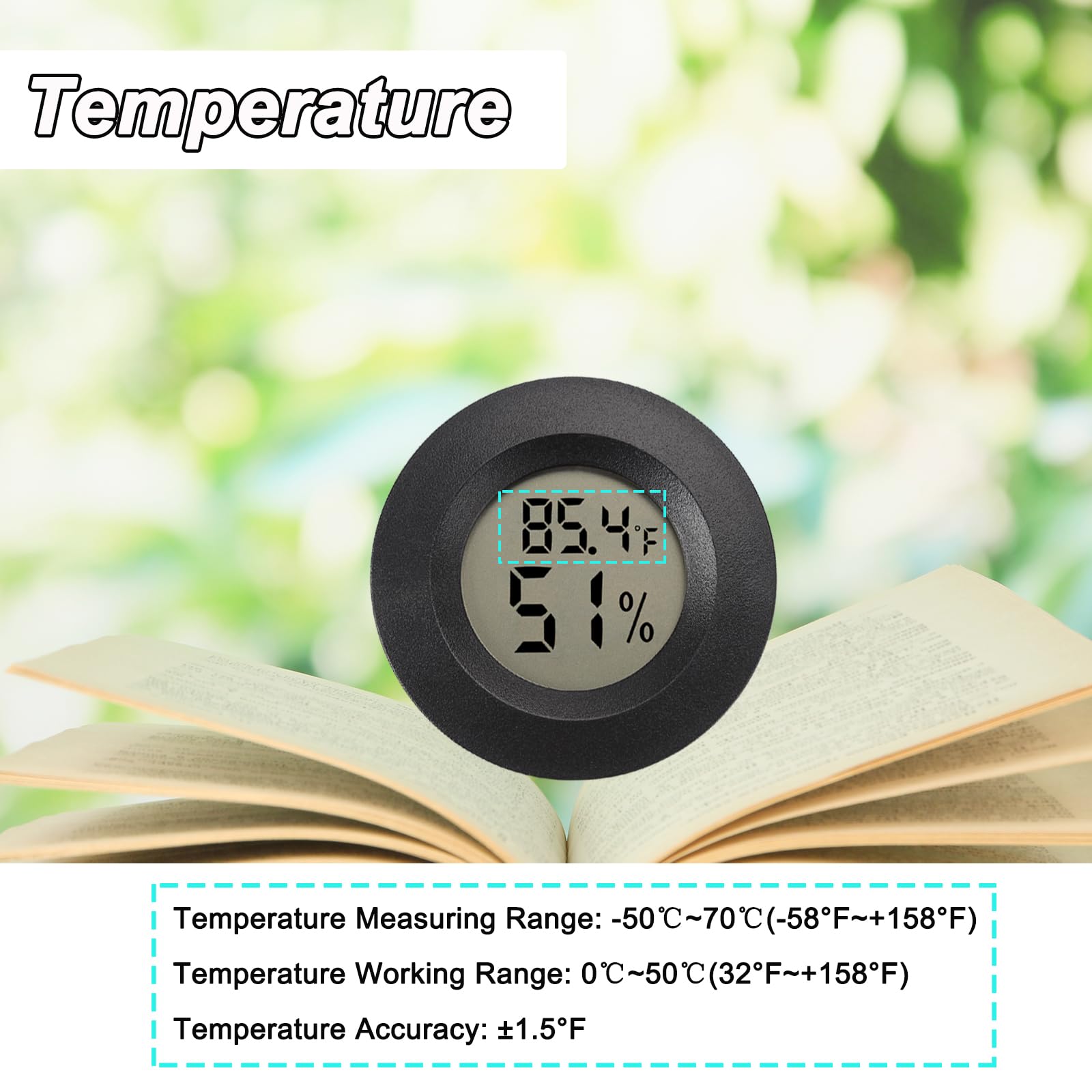 Mini igrometro digitale, misuratore di umidità, confezione da 2 pezzi, igrometro, termometri per interni/esterni, monitor dell'umidità per rettili, per serre, giardini, cantine, Fahrenheit (℉)/Celsius