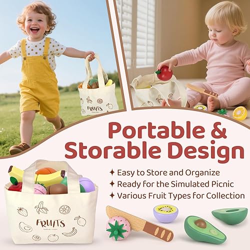 Miniatura 3 de Beberolen Comida de madera para niños pequeños de 3 a 5 años, comida de simulación para cortar frutas para niños, accesorios de cocina, regalo de
