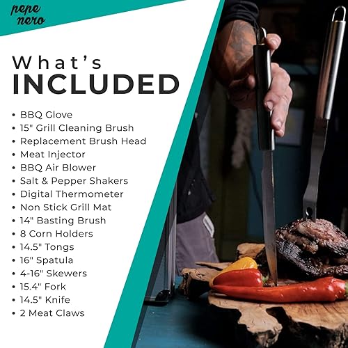 Miniatura 3 de Pepe Nero Juego de herramientas de accesorios para barbacoa para ahumar parrilla, 29 piezas de acero inoxidable para barbacoa con parte superior