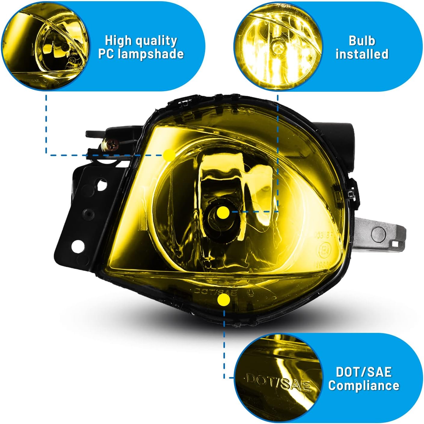 Fog Lights compatible for BMW E90 E91 325i 325xi 330i 330xi 328i 328xi 335i 335xi 2006 2007 2008 Driver Passenger Replacement Lamps Assembly Amber Yellow (CBUS30-0163-12)