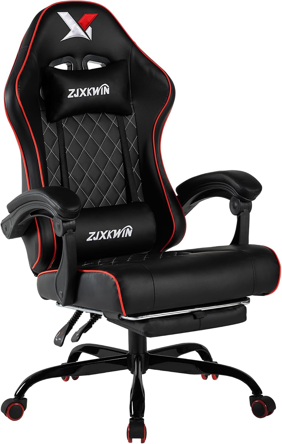 Gaming Chair with Pocket Spring Cushion, Ergonomic High Back Computer Chair with Footrest and Lumbar Support, Adjustable Height 360° Swivel Recliner, Red