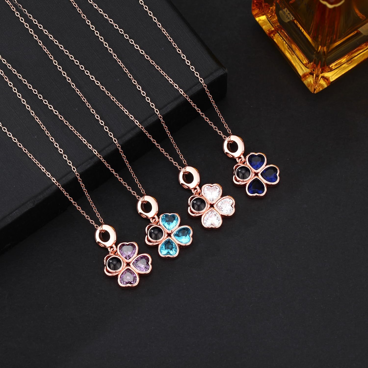 Women Four Leaf Clover Pendant Projection Necklace I Love You in 100 Language Mothers Days Gift Valentines Day for Friends Lucky Necklace - Image 2
