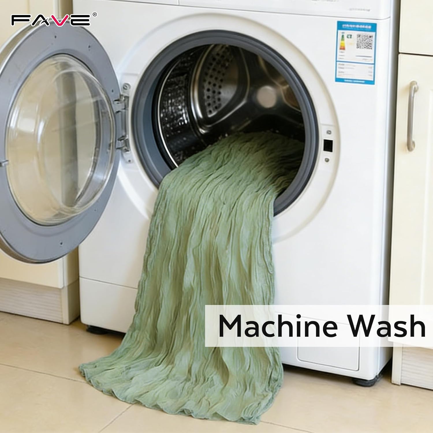 FAVE 12PCS Green Cheesecloth Table Runner 35x120 Inch 10FT Boho Gauze Table Runner, Sage Green, Reusable Washable for Wedding Baby Shower Briday Shower Party Banquet Arch Decoration (Green,12pc)