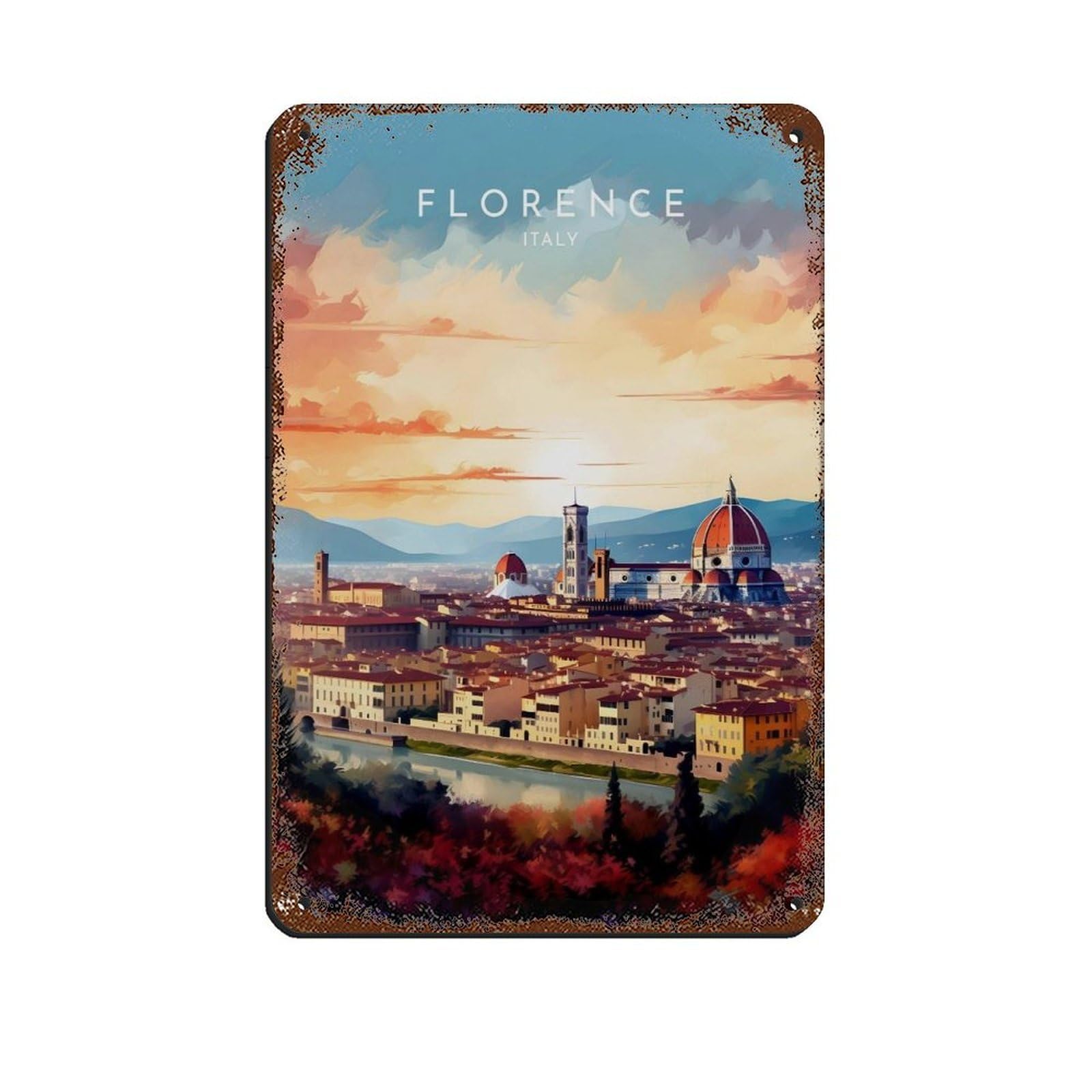 Lxwnze 20L X 30W Cm Florence Travel- Italy Tin Sign Vintage Metal Pub Club Cafe Bar Home Wall Art Decoration Poster Retro 8X12inch(20X30cm)