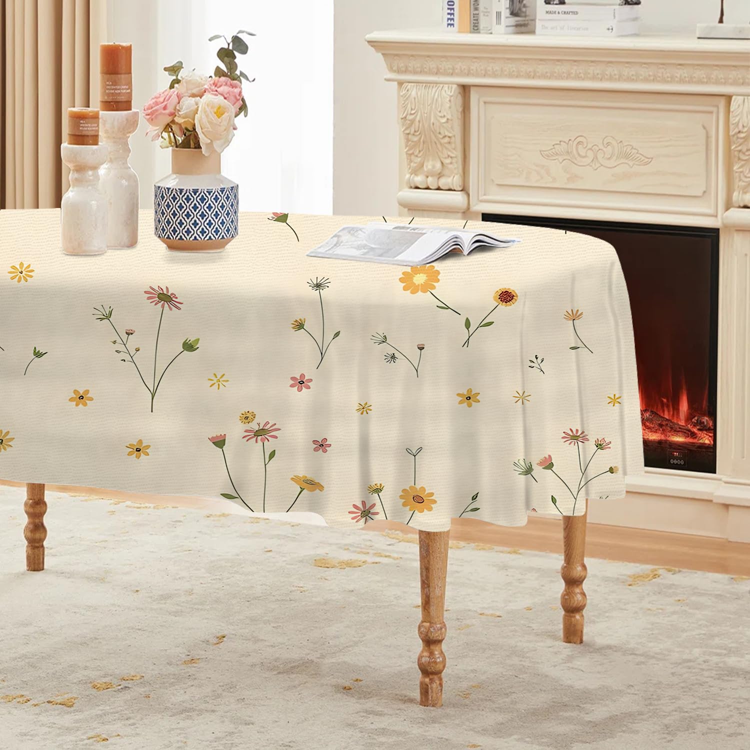 Nappe table ronde fleurs style élégant en polyester imperméable pour intérieur et jardin AAa56