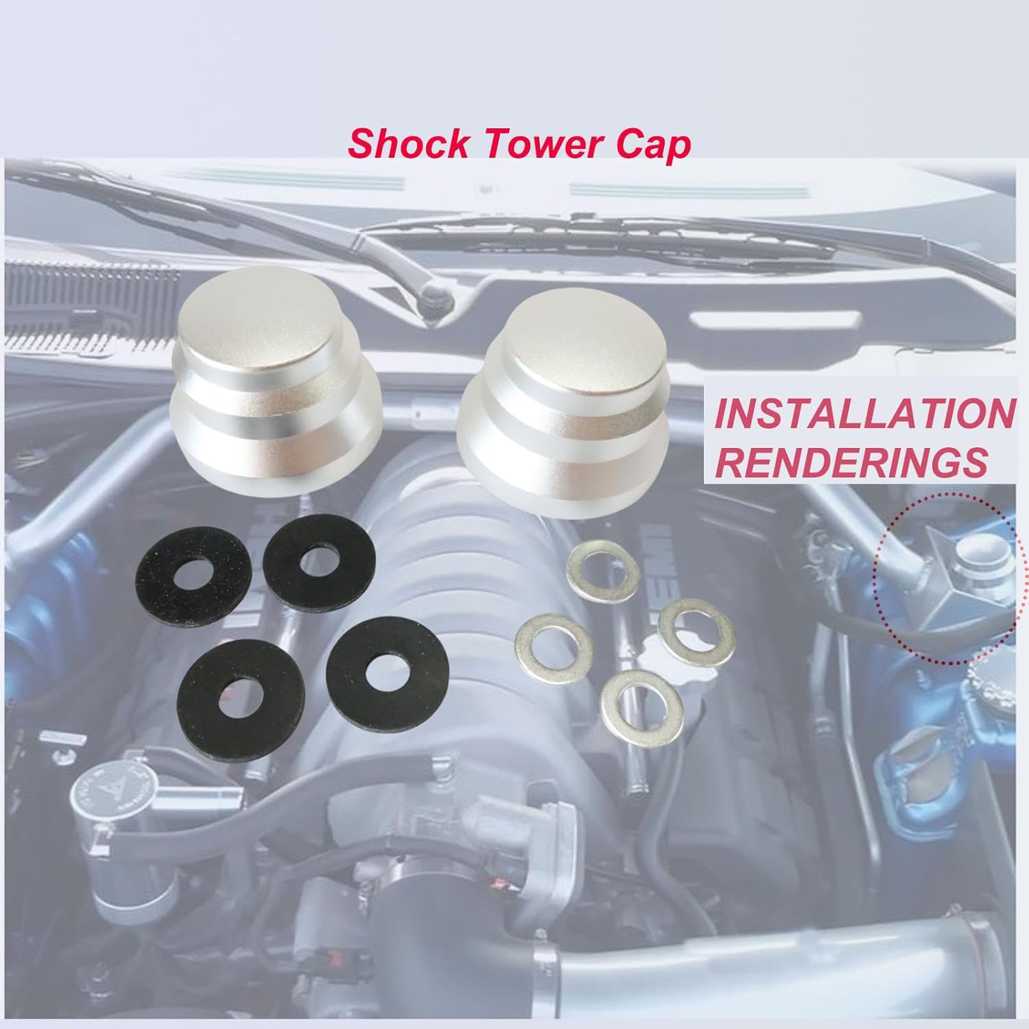 Strut Tower Caps Fit for Dodge Challenger Charger Chrysler Replace#77072464 (Silver)
