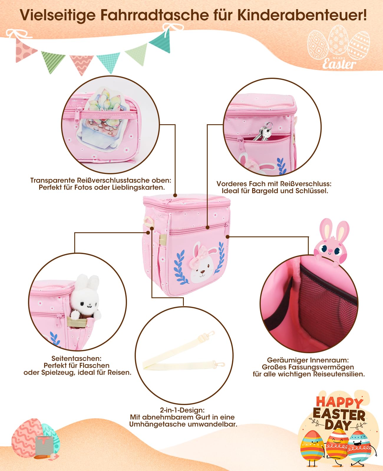 Panier de vélo pour Enfants, Panier de vélo Avant pour Enfants, Sac de vélo étanche pour Guidon avec bandoulière Amovible pour Les Tout-Petits, Tricycle, draisienne