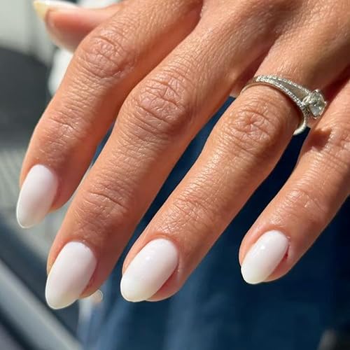 modelones Short Press on Nails, Oval Fake Nails Kit Nails Press Ons | with Glue, Salon Quality Nails, Natural Comfortable Fit, 32Pcs 16 Sizes, Milky White, Fall Women Girl Gift