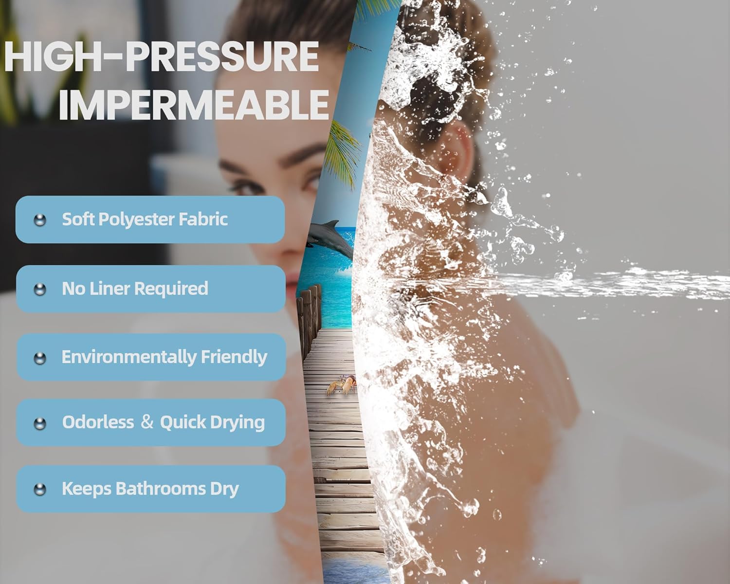 Summer Beach Shower Curtains for Bathroom Palm Tree Nature Ocean Sunset Scene Bath Decor Sets, Waterproof Cloth Fabric with Hooks 108x72 inch