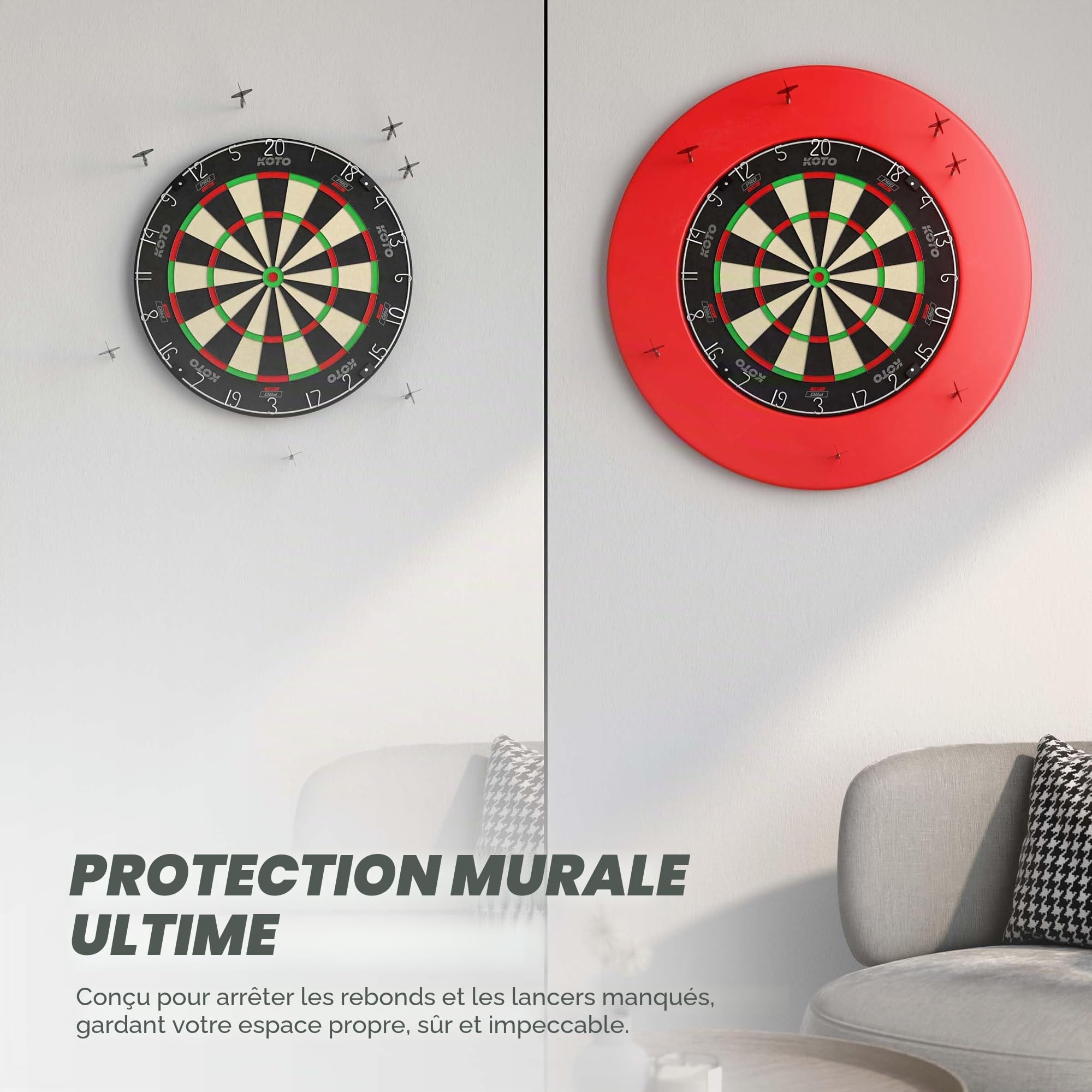 KOTO King Pro Edition Cible de fléchettes avec Surround & Kit d'accessoires Steeltip 90 pièces, 2 jeux de fléchettes 23 G