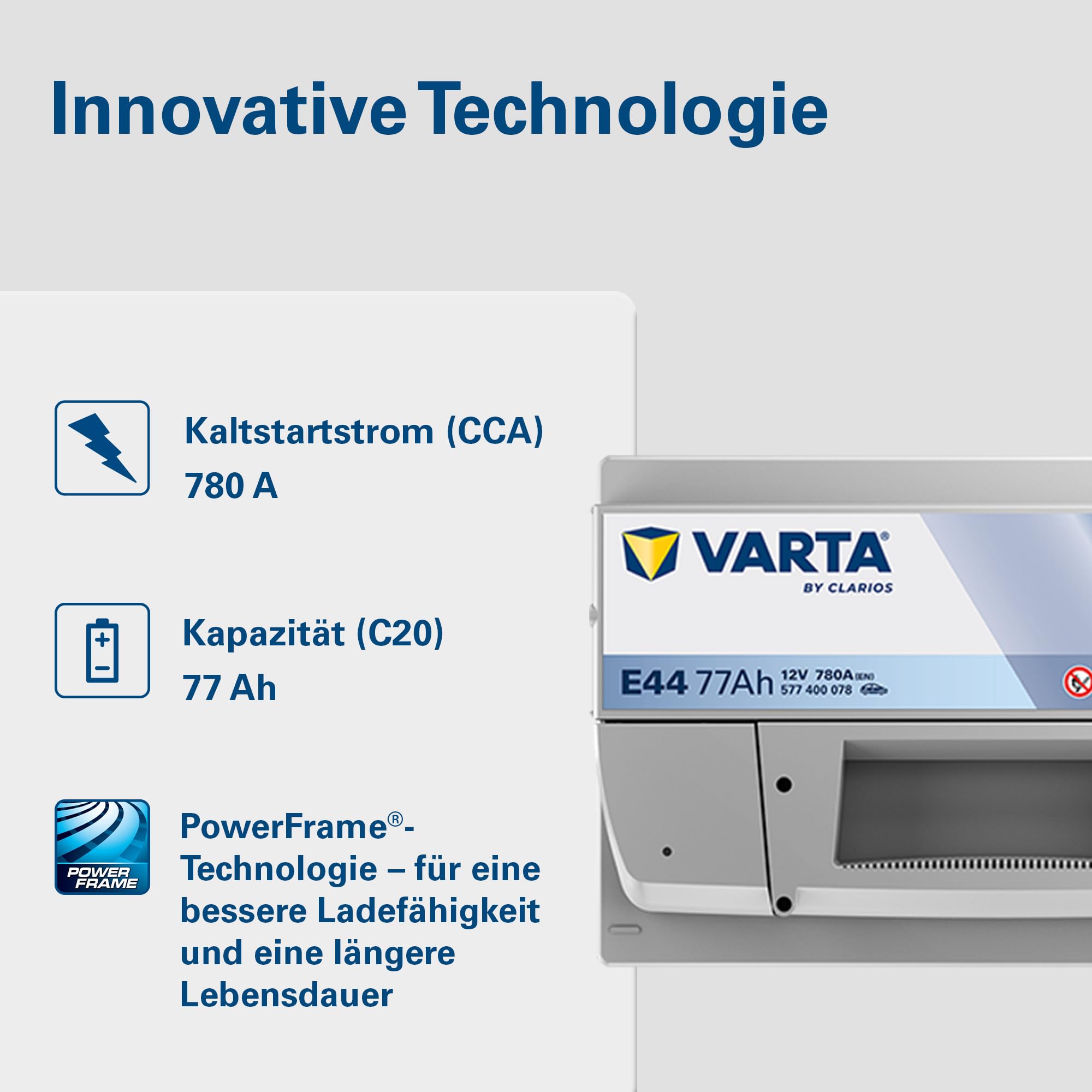 VARTA Automotive DYNAMIC SLI (E44) 12V 77Ah 780A - Nassbatterie KFZ mit Standardausstattung & ohne Start-Stopp System - Starterbatterie für einfachen Energiebedarf - Bleisäurebatterie wartungsfrei | Starterbatterie Standardausstattung & ohne Start-Stopp S