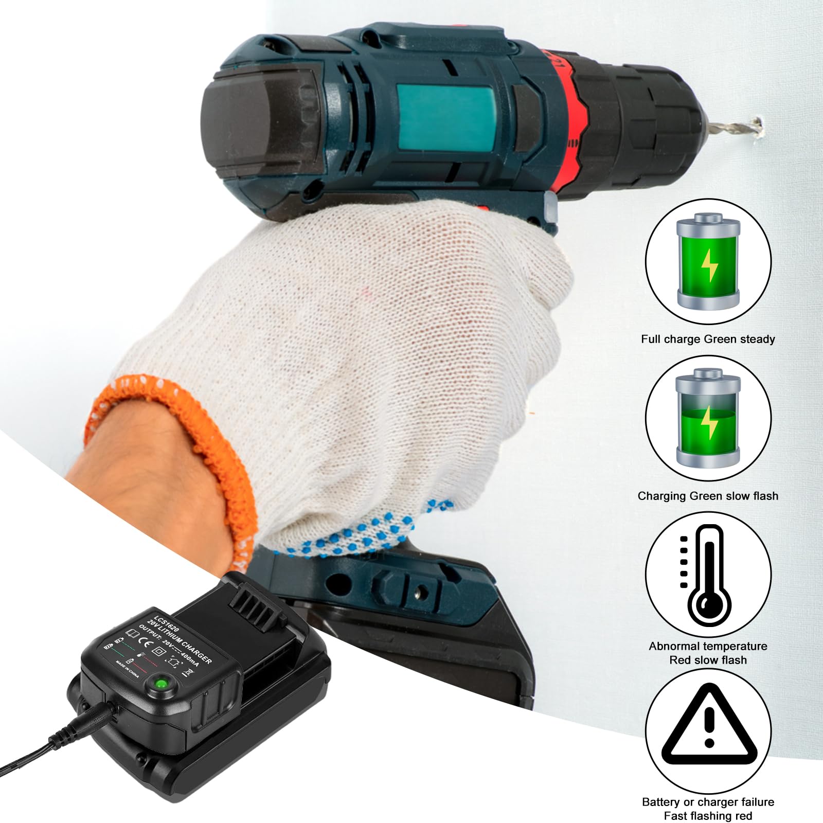 Chargeur Lithium 18V/20V : Chargeur Compatible pour Black & Decker Batterie Lithium ION BL2018 BL2018-XJ BL1518 LBXR20-OPE LBXR20 LB20 LBX20 LBX4020 LBXR20-OPE BL1514 LBXR16 LB2X4020