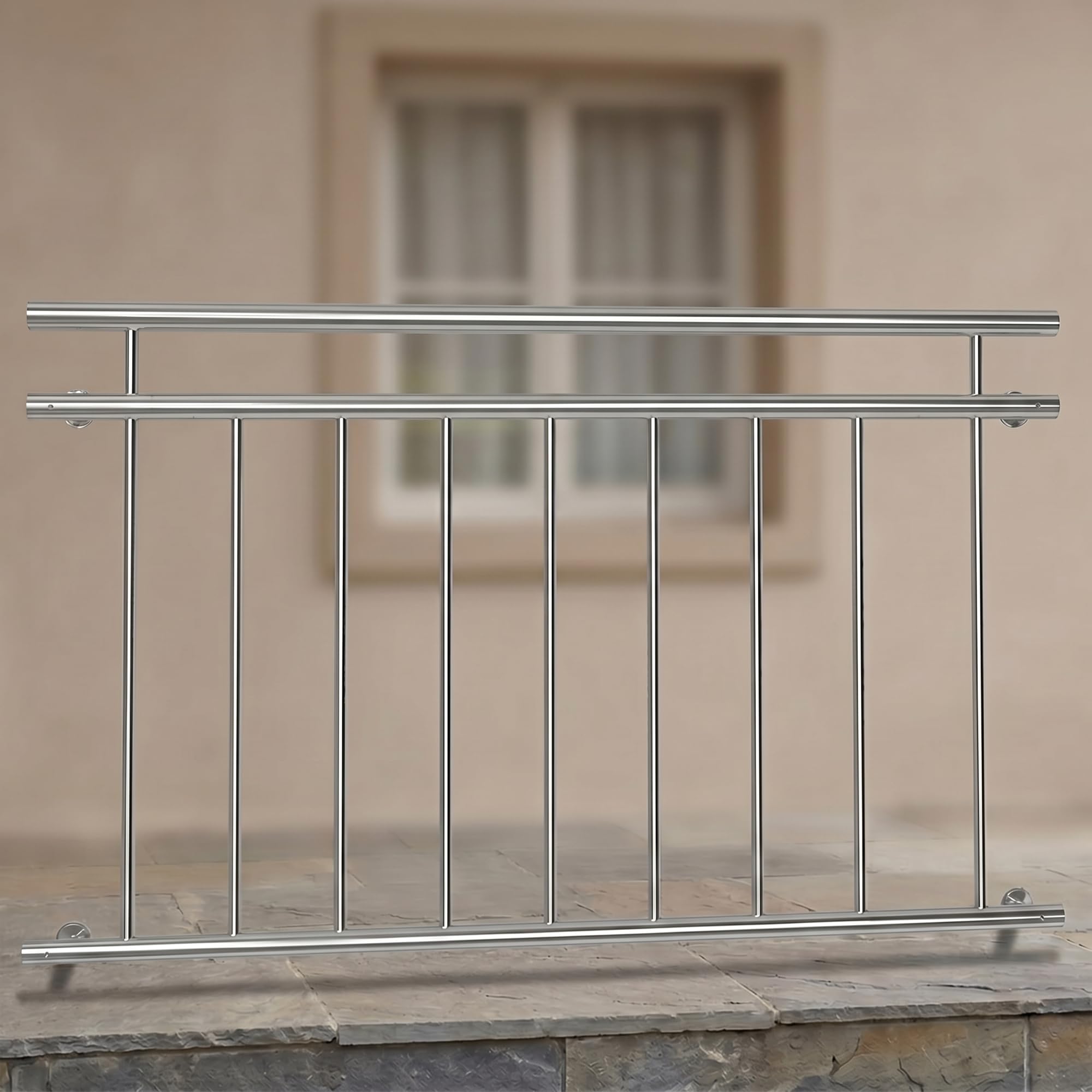 Mucola Französischer Balkon 90x128CM Stabgeländer Edelstahl V2A Fenstergeländer Stabgeländer Terrassengeländer Brüstung Balkongeländer Fenstergitter