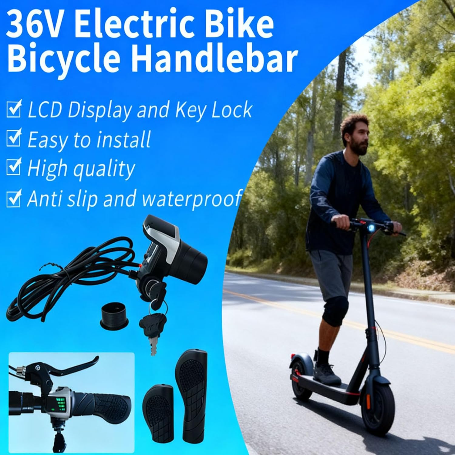 36V Universal Twist Grip Throttle with LCD Power Indicator & Key Lock - Easy Installation for E-Bikes, Electric Scooters & Motorcycles