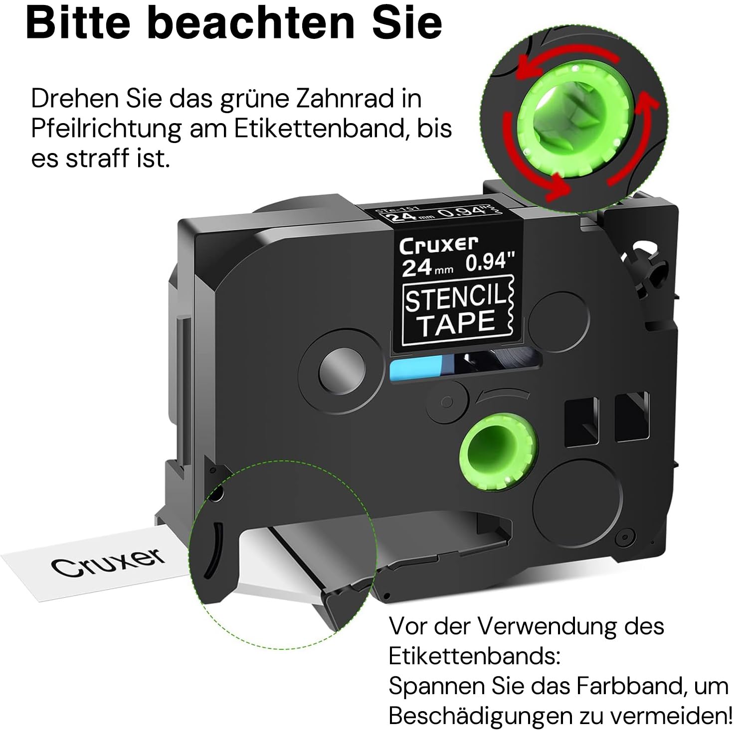 100-er Pack Kompatibel mit P-Touch STE-151 Schwarz auf Transparent 24 mm