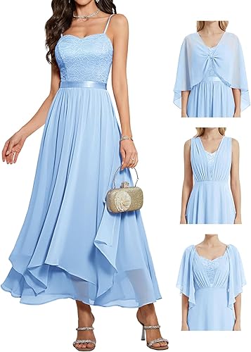 Semi Formal Long Dresses for Women Wedding Guest, Teen Cocktail Dress V-Neck for Prom, Graduation, Evening, Gala