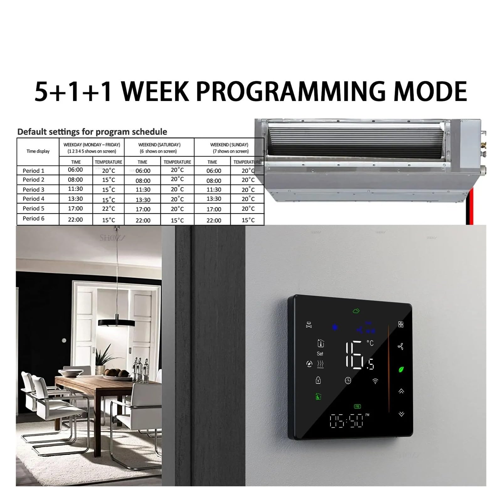 Termostato Hvac con display digitale Termostato intelligente Raffreddamento di riscaldamento a 3 velocità for controller di climatizzazione