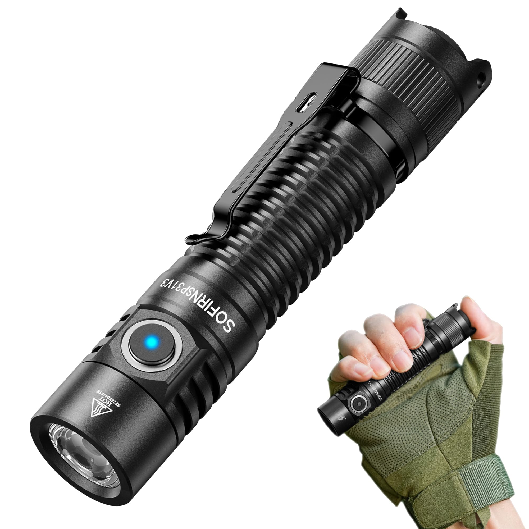 sofirn SP31V3 Lampe Torche Tactique 2000 Lumens Rechargeable | Portée 269m, double interrupteur, charge USB-C, aluminium aéronautique, lampe de poche pour camping randonnée
