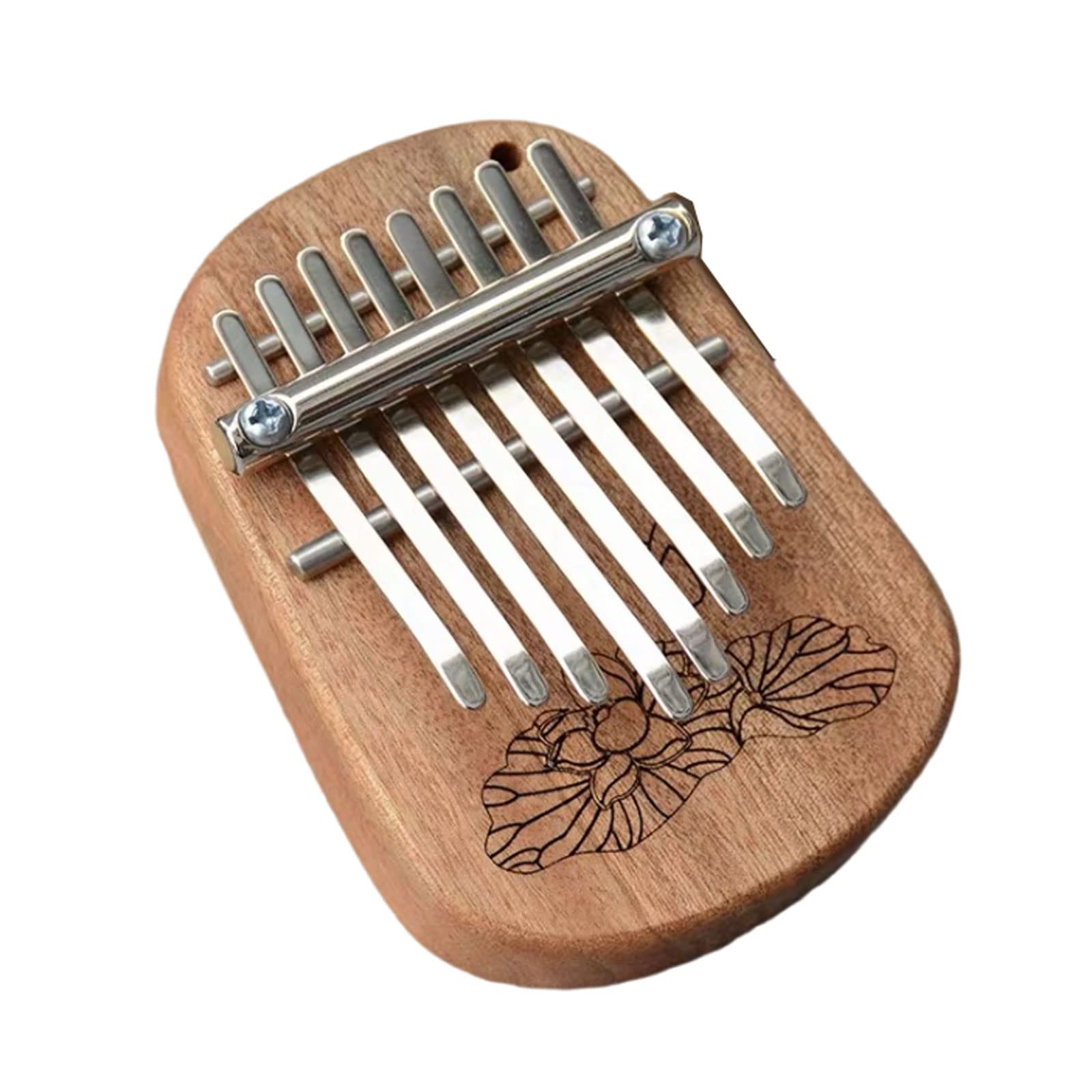 Exquisiter Klang Manuelles Klavier, Mini-Finger-Daumenklavier mit 8 Tasten, graviert mit wunderschönen Lotus-Mustern, Geschenk für Anfänger (Größe: 7,5 x 10,5 cm) Einfach zu Spielen