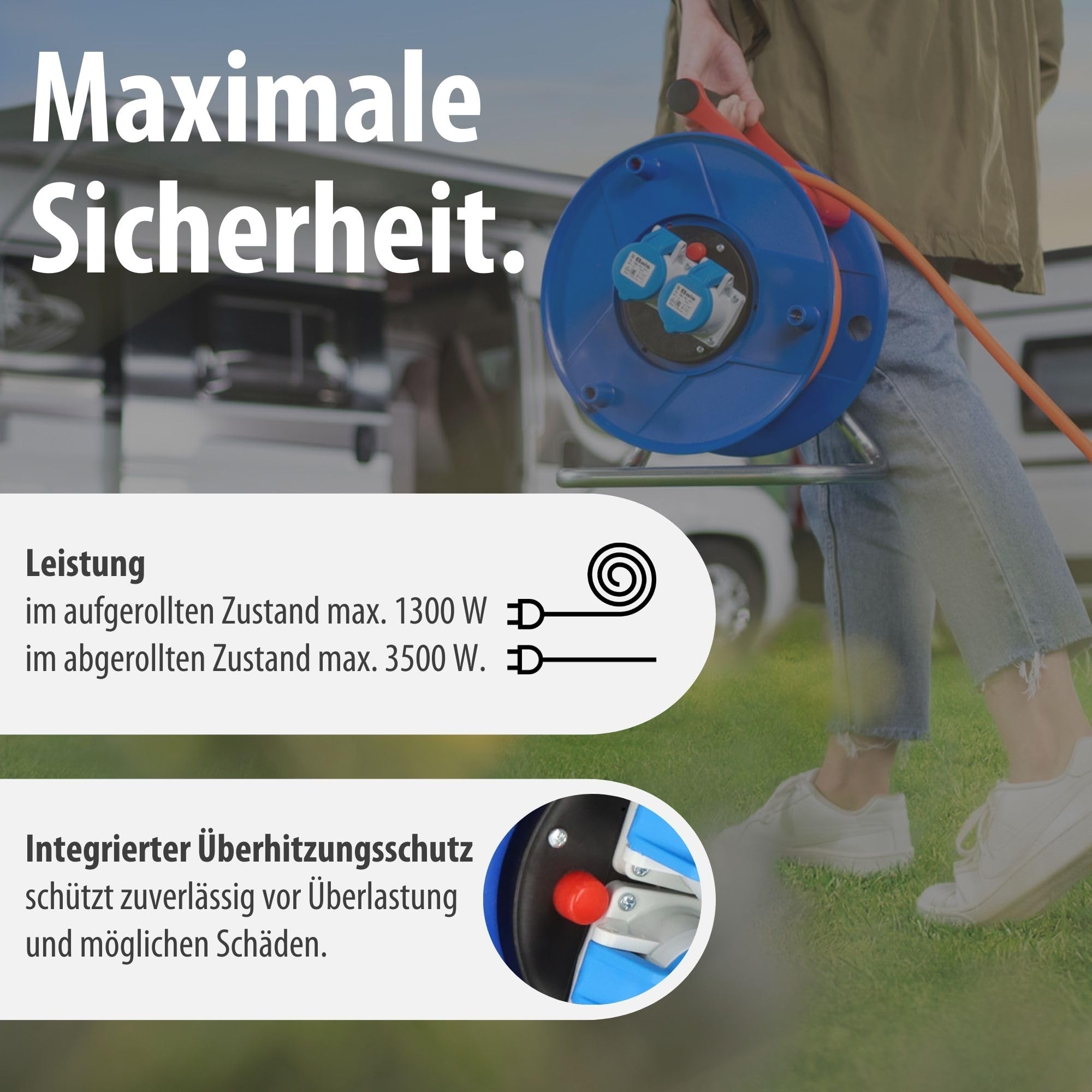 Brennenstuhl CEE 230V Camping-Kabeltrommel (25m H07RN-F 3G2,5 Kabel in orange, Kabeltrommel mit 2 CEE-Steckdosen, für den ständigen Einsatz im Außenbereich IP44, Made in Germany)