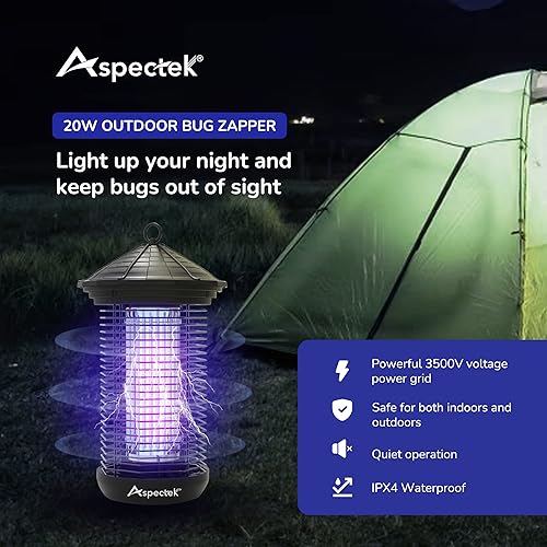 Miniatura 2 de ASPECTEK Exterminador eléctrico de mosquitos de 20 W, matamoscas de insectos, matamoscas de luz UV para uso en exteriores e interiores, impermeable,