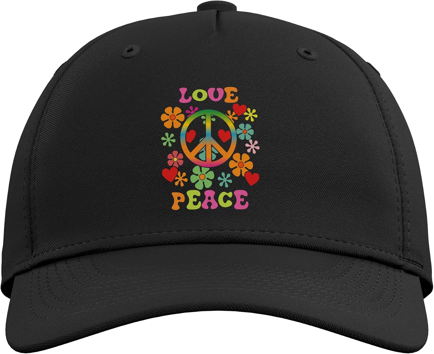Love Peace Sign Colorful Flowers 60's 70's 80's Hippie Adjustable Baseball Hat image 2