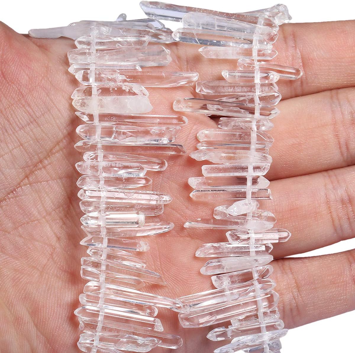 TUMBEELLUWA Rock Quartz Crystal Points Loose Beads for Jewelry Making, Titanium Coated Polished/Raw Quartz Beads 15 Inches Top Drilled,Clear Crystal Points(0.45"-1.35") - Image 2