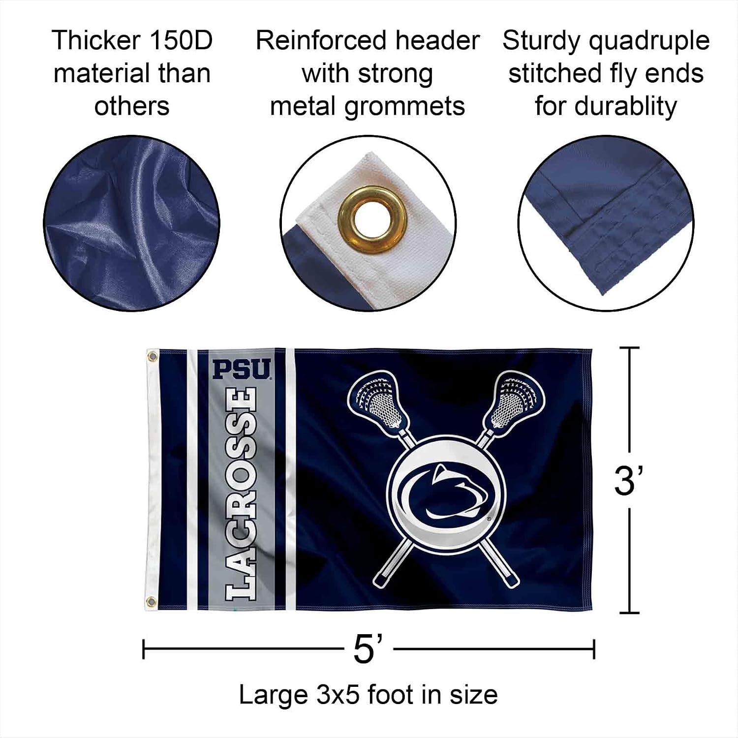 Penn State Nittany Lions Lacrosse 3x5 Grommet Flag