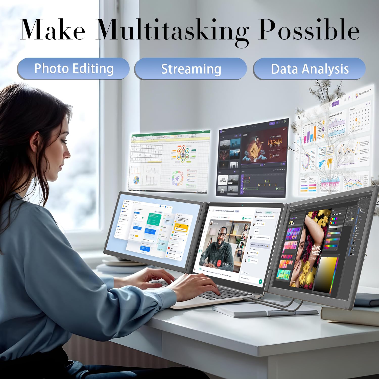 Teamgee Monitor Portatile 15,6" con Power Bank, Plug & Play, Compatibile con Mac (M1-M4), Windows, Surface, Chrome | Ideale per Home Office, Studio Fotografico, Smart Working, Caffè Lavoro