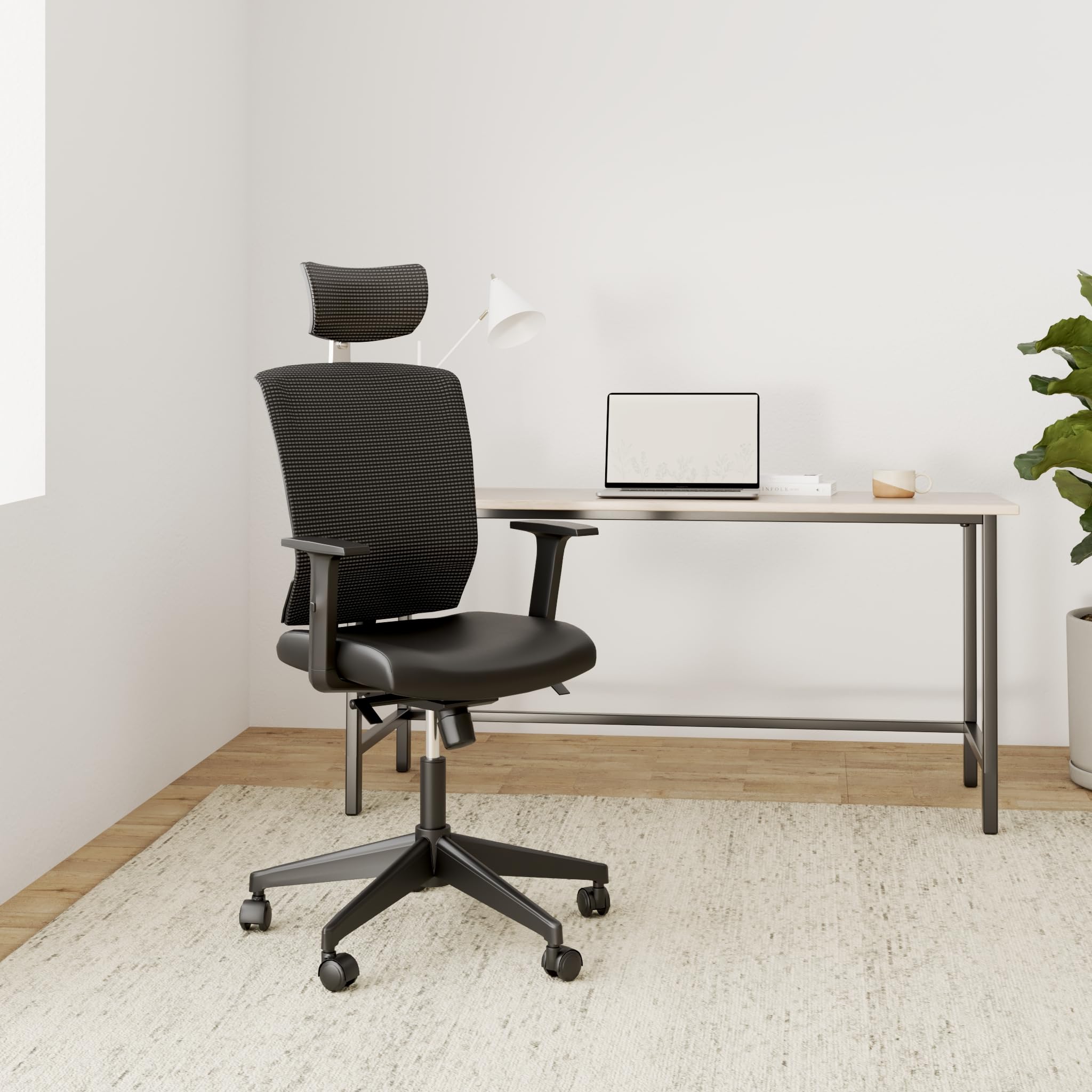 Euromof - Silla de Oficina Ergonómica Viena de Gama Profesional, Sillon para Despacho o Teletrabajo con Apoyo Lumbar y Brazos Regulables, Color Negro