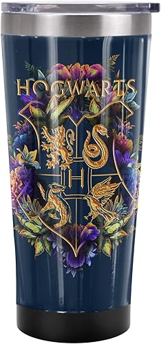 Harry Potter Official Hogwarts - Vaso de viaje de 20 onzas con diseño floral multicolor, acero inoxidable, aislado al vacío con tapa deslizante