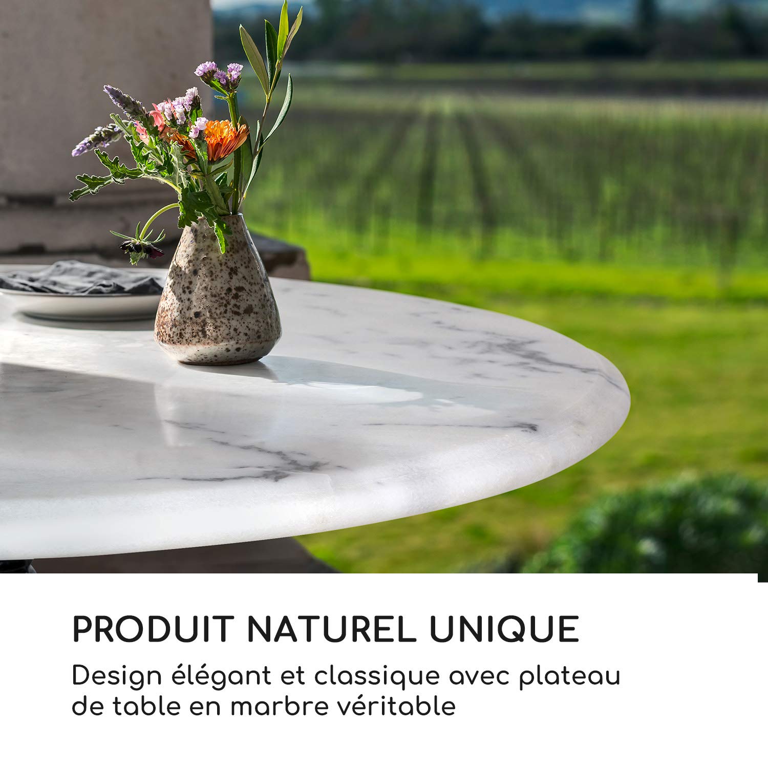 blumfeldt Patras Taverna Table Bistrot - Table Haute a Bord Decoratif, Mange-Debout avec Pied en Fonte, Interieur & Exterieur, Resistante a l'eau et au Gel, 60 cm Dia, 110 cm Hauteur, Blanc