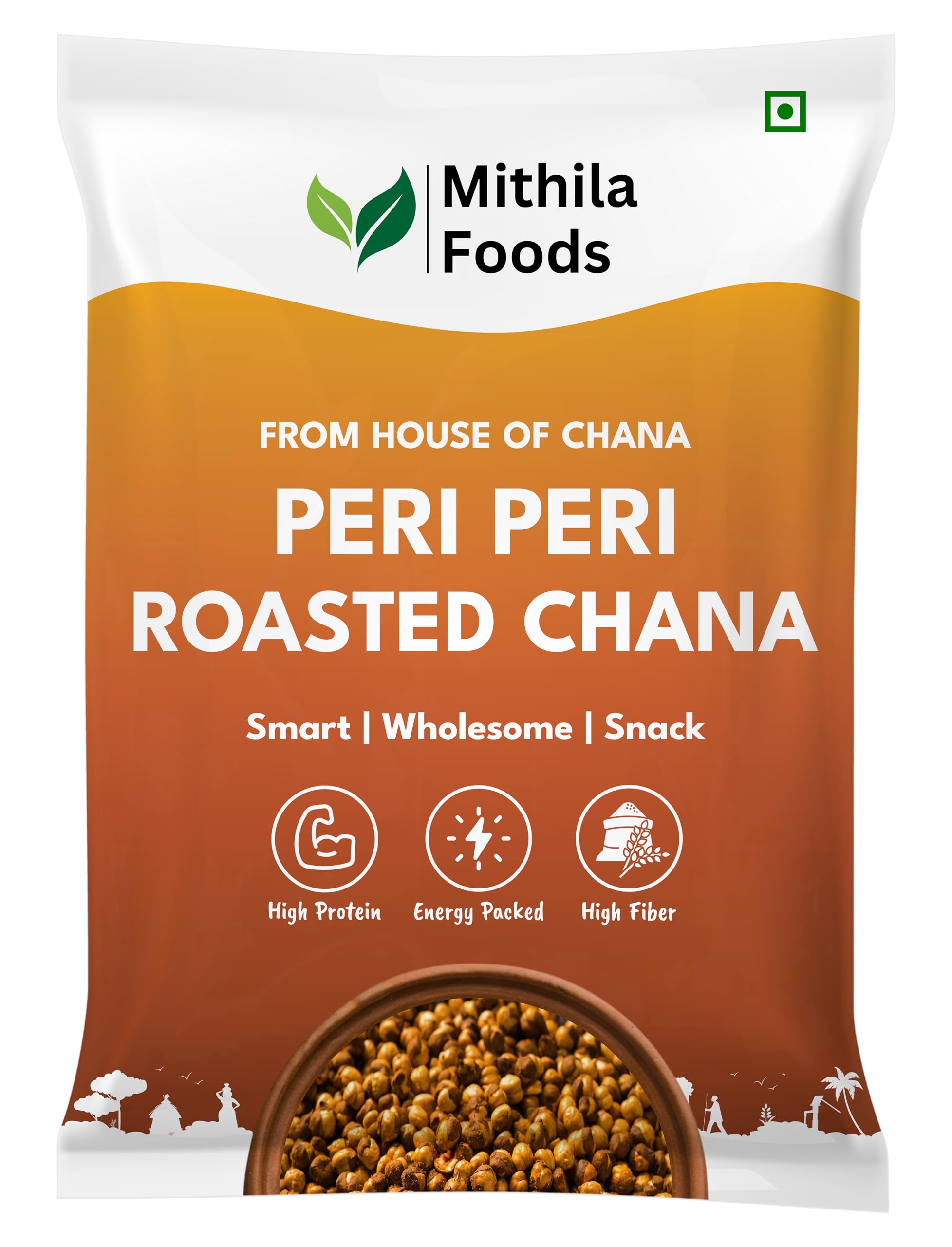 MITHILA FOODS 500g Peri Peri Roasted Chana | Spicy Desi Chickpeas | Whole with Skin | Crunchy Vegan Gluten-Free High Protein SMART Snack | Authentic Bihari Bhuna Chana Snacks Fiery Peri Peri Flavor