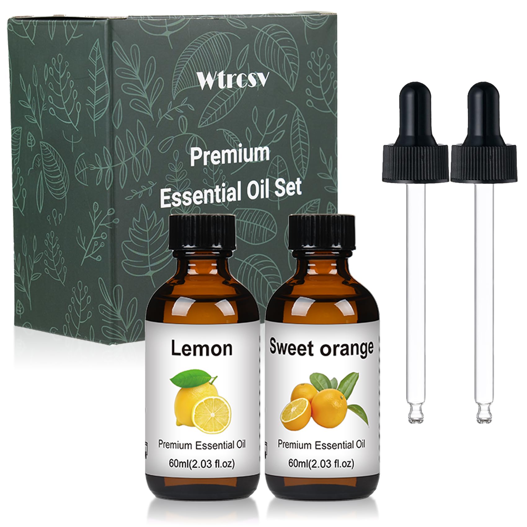 Essential Oil Set, Sweet Orange Essential Oils and Lemon Essential Oil for Diffuser & Aromatherapy,Soap Making, Candle Making 2 X 60ML
