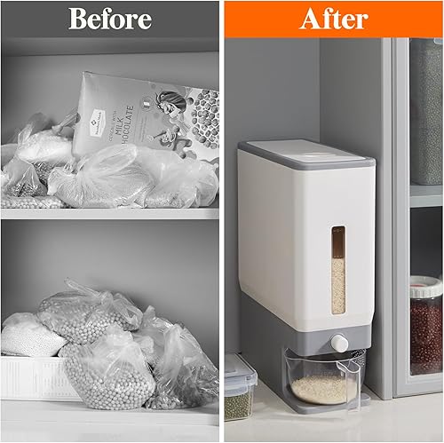 Miniatura 8 de Lifewit Paquete de 2 dispensadores de arroz de 25 libras, recipiente de almacenamiento de arroz sellado a prueba de humedad con taza medidora para