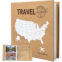 Travel Photo Album 4x6, 6-Ring Binder Holds 100 Photos with 25 Writable Kraft Pages, USA Map Cover Road Trip Scrapbook for Family Vacation, National Parks & Adventure Memories, KUWORD