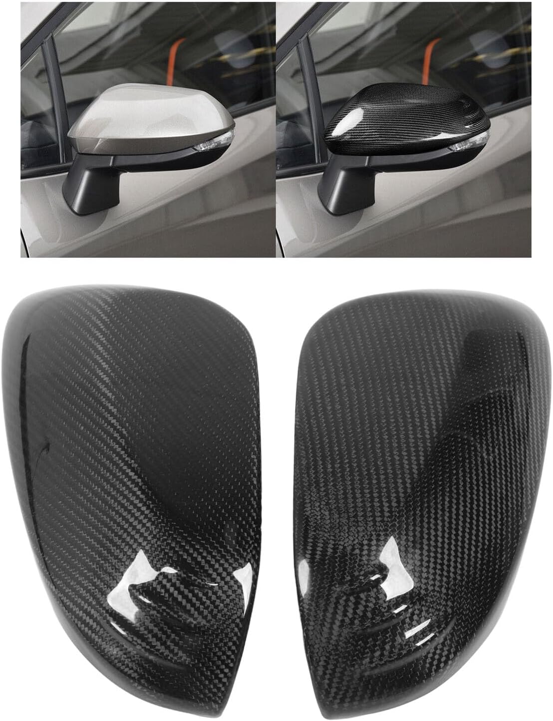 2PCS Side Rearview Mirror Cover Real Carbon Fiber Left Right Glossy Replacement for GR