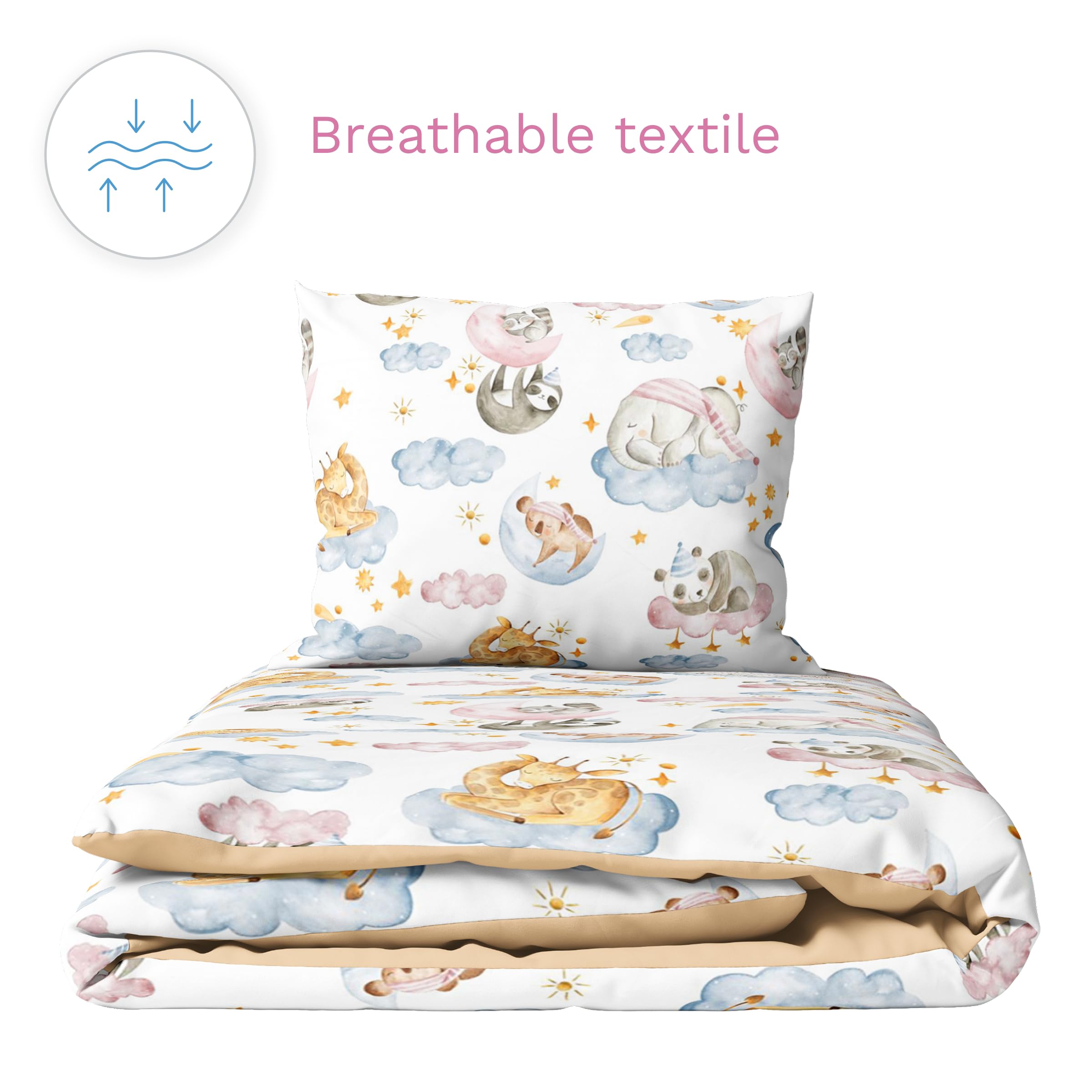 Baby Comfort Juego de Ropa de Cama de 5 Piezas con Funda nórdica y sábana de algodón para Cuna de 120 x 60 cm (Animales en Nubes) (12 Meses+)